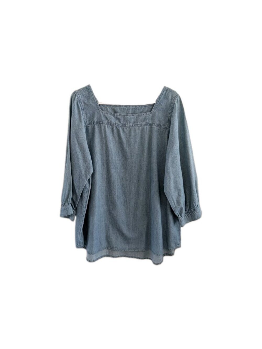 ​Time and Tru Denim Soft Chambray Top Womens L Square Neck Cottagecore 3/4 Sleev